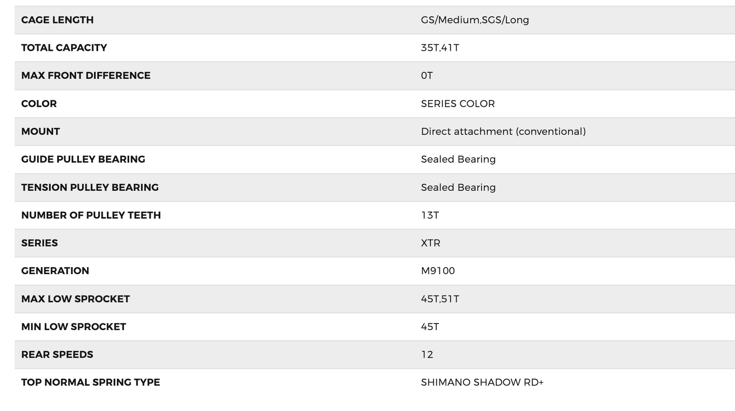 Shimano XTR RD-9100 SGS 1X12