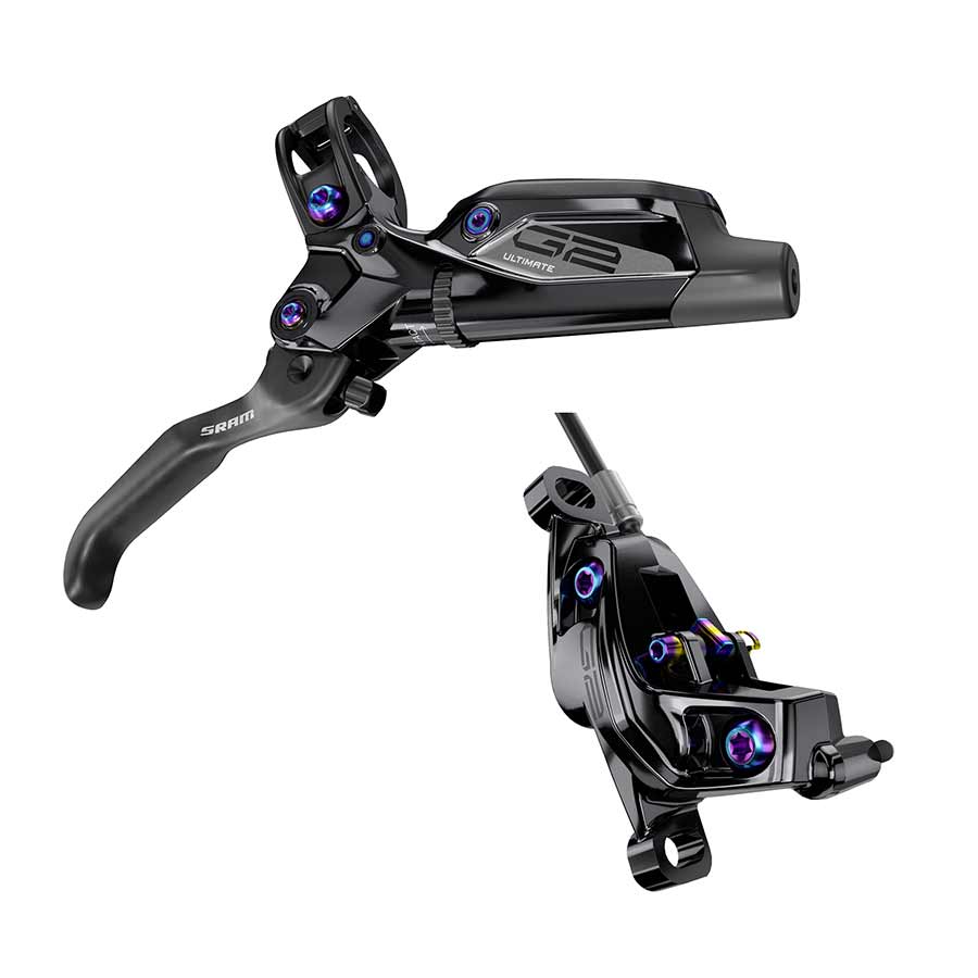 Rear, Post mount, Disc: Not included, Black w/ Rainbow Hardware