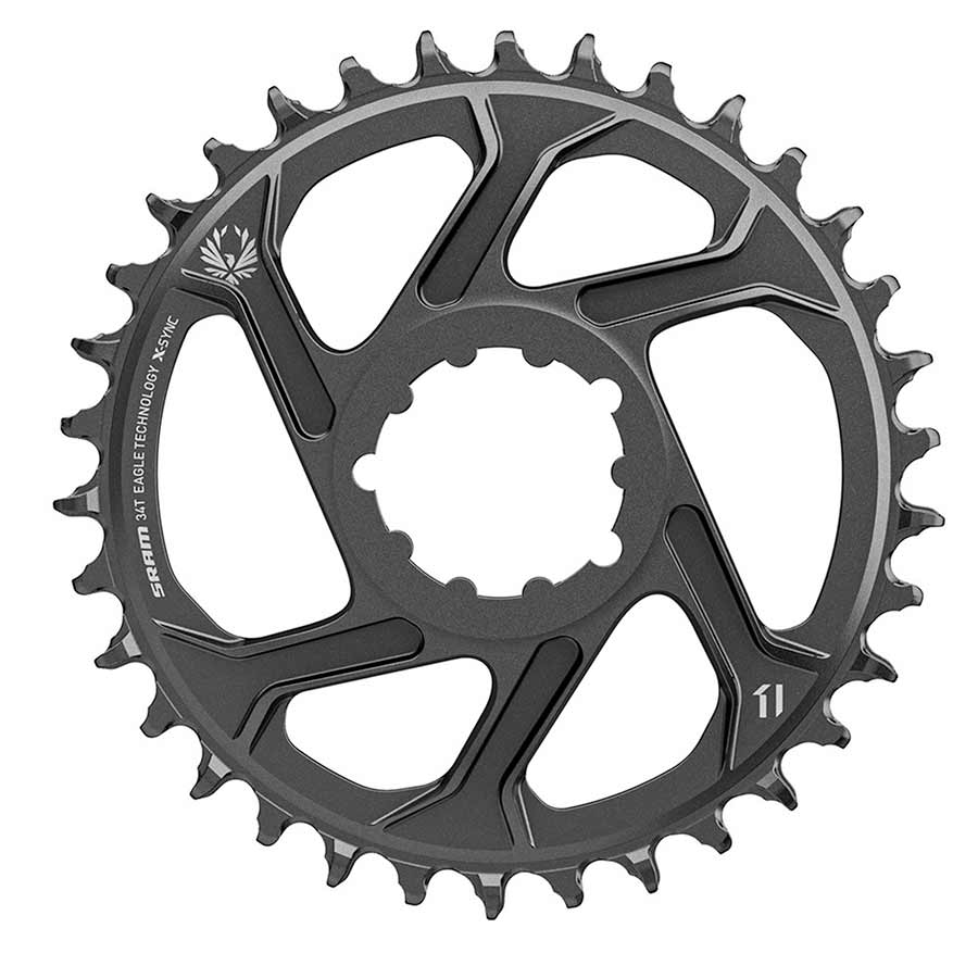 6mm, Chainring, Teeth: 34, Speed: 11/12, BCD: Direct Mount, Single, Steel, Black