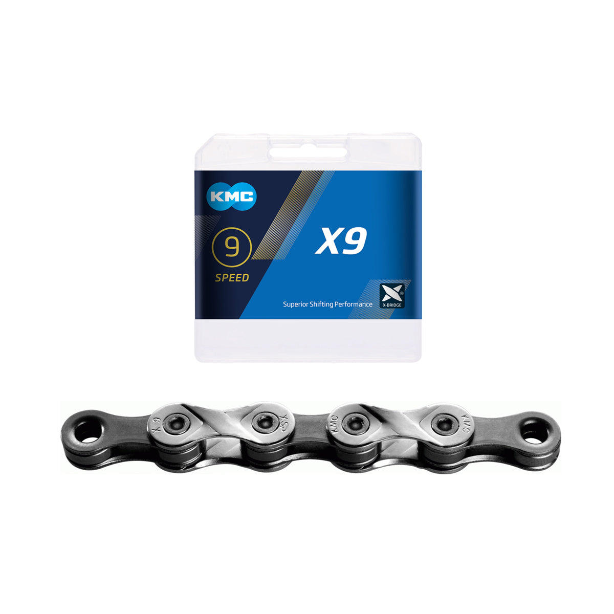KMC Chain X9 x 116L, 9 speed, Half Nickel/Grey
